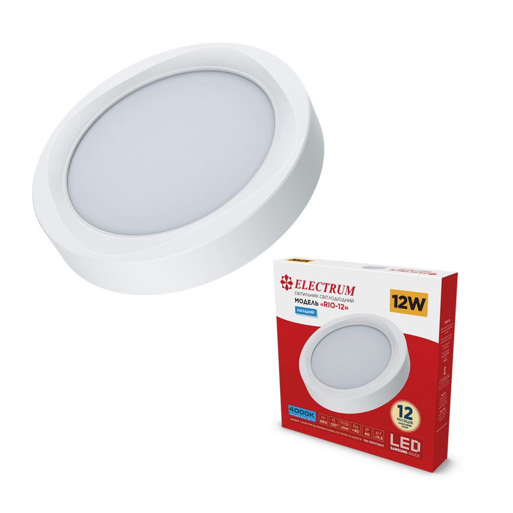 Світильник настінно-стельовий накладний світлодіодний круглий ELECTRUM RIO 12Вт 4000К